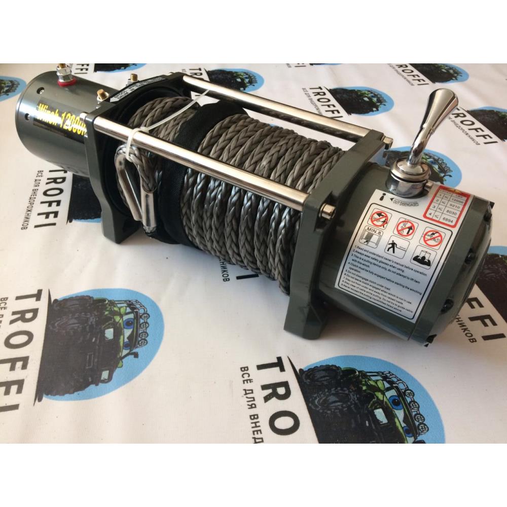 Лебёдка электрическая 12V Electric Winch 12000 lbs 5443 кг (влагозащищенная) синт. трос