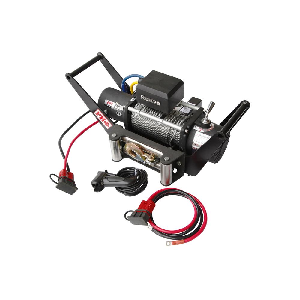 Лебёдка переносная РИФ 9500 c площадкой в квадрат для фаркопа и проводами (в сборе)