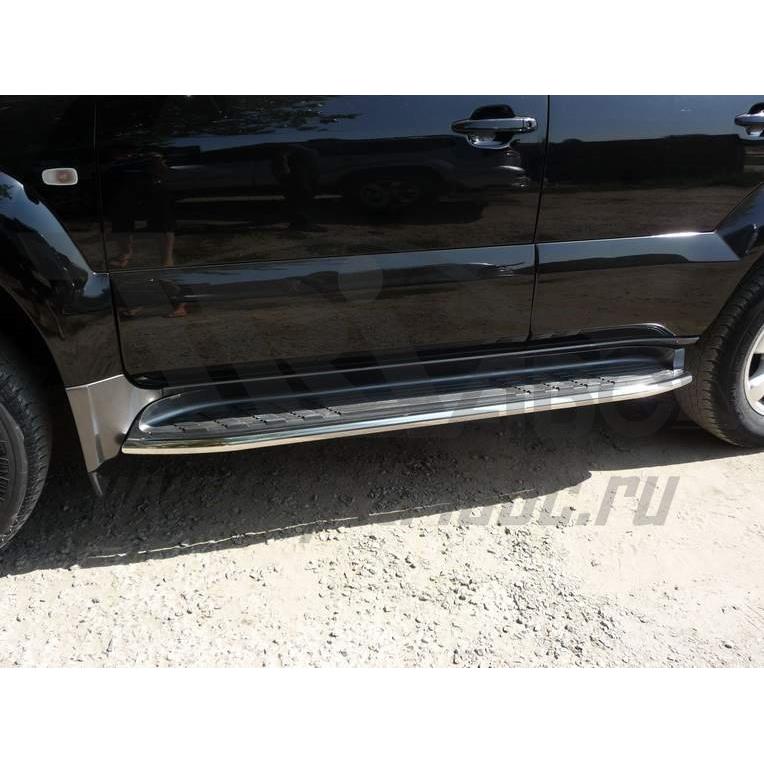 Защита штатных порогов Toyota Land Cruiser 120 Prado (d=42) (Сталь Мастер) нерж.,2шт. уст. с торца