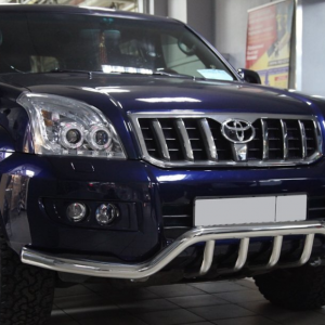 Защита переднего бампера изогнутая с клыками TOYOTA LC PRADO 120 2004-2009